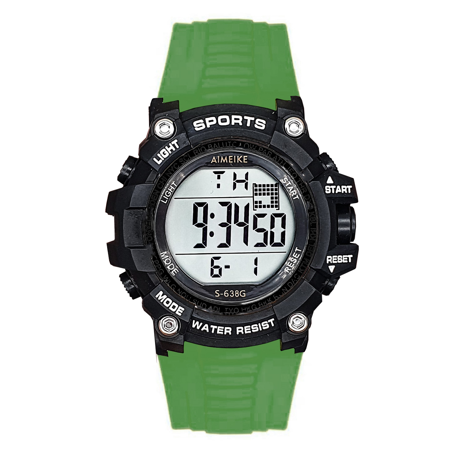 Reloj Digital Resistente Al Agua 30 M Sports Verde Oscuro Luces+ Estuche